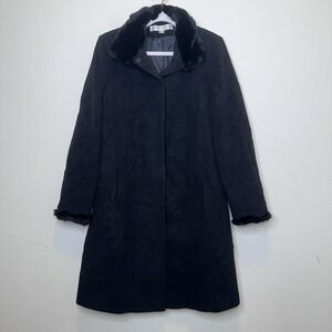 Larry Levine Womens Wool Cashmere Maxi Coat Genuine Rex Rabbit Fur Lining Sz 2